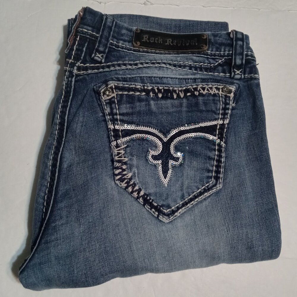 Rock Revival Women's Charlotte Easy Boots Sequined Embellished Jeans 32